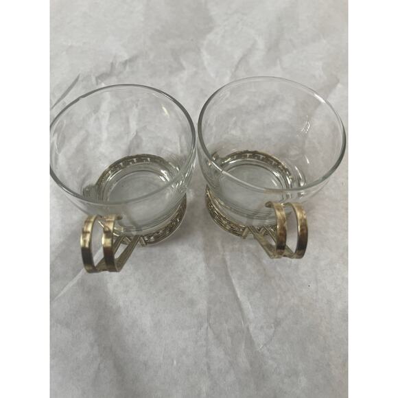 Libbey Glass Vintage Continental Gold Greek Key Coffee Tea Cups - Picture 6 of 8